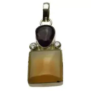 Sterling Silver Striped Orange Agate Amethyst Stone Pendant India p1319