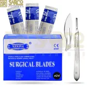 100 Sterile Surgical Blades #24 with BP Scalpel Handle #4 Medical ENT German Gr