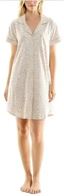 Jaclyn Woman S Short Sleeve Nightgown with Shirt Tail duvall leopard Beige Large