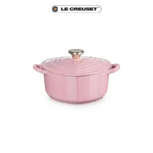 【Le Creuset】琺瑯鑄鐵鍋愛心鍋 20cm(薔薇-心型淡金頭-內鍋白)