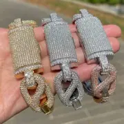 Mens Iced Blinged Out Plated Baguette Link Hip Hop Designer Cuban Chain Bracelet