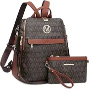 [MKP COLLECTION] MKP Women Fashion Backpack Purse PU Leather Convertible Medium Ladies Rucksack Travel Shoulder Bags Handbag and Purse 2Pcs