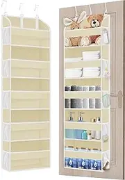 TAHAVICE 1 Pack Over The Door Storage Organiser with 5 Pockets 10 Mesh Side Pockets, 44 lbs Weight Capacity Door Hanging Organisers and Storage for Bedroom,Bathroom,Nursery,Dorm (C Beige, 1 Pack)