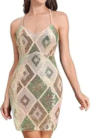 [ODIZLI] Women's Contrast Sparkly Sequins Glitters Bodycon Mini Dress Party Prom Homecoming Dress
