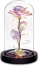 Glass Preserved Eternal Rose, Mothers Day Flowers Gifts,Birthday Gifts for Women,Mom Presents for Her,Colorful Rainbow Light Up Rose in A Glass Dome Grandma Presents for Her Wife Girls Valentines