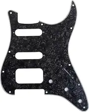 Musiclily Pro 11-Hole Round Corner HSS Guitar Strat Pickguard for USA/Mexican Stratocaster 3-Screw Humbucking Mounting Open Pickup, 4Ply Black Pearl