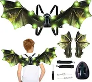 Abizarch Electric Dragon Wings Moving Electric Dinosaur Wings with Light Music Adjustable Halloween Green Dino Wings Glow Up Dinosaur Wings Fancy Dress Up for Boys Girls Party Birthday(Gules)