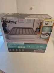 New In Box Gray Bestway Tritech Air Mattress Queen 18” & Built-In AC Pump