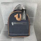 True Religion Denim Mini Backpack Womens Casual Purse Bag New Brown Trim Blue