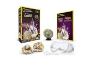 NATIONAL GEOGRAPHIC Break Open 2 Geodes Science Kit Includes Goggles, Detailed Learning Guide and Display Stand - Great STEM Science gift for Mineralogy and Geology enthusiasts of any age