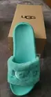WOMEN'S UGG LATON FUR SLIDES/SANDALS *TIDE POOL/MINT GREEN COLOR*NEW WITH BOX