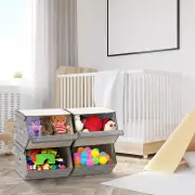 CostwayLarge Stackable Bins Cubes with Lids Storage Organizers-Grey