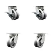 4 Inch KP V-Groove Semi Steel Caster Set w/Ball Bearings 4 Swivel Locks 2 Brakes