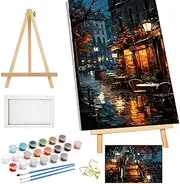 Wenfdrtr Paint by Numbers for Adults with Frame Cafe, Street Painting by Numbers for Adults On Canvas, Cafe Paint by Numbers Acrylic Pigment Drawing Paintwork Wall Art 40x50cm