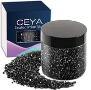 Ceya 10.6oz/ 300g Crushed Irregular Glass Black Metallic Crystal Chips Broken Glass Glitter 2-4mm Craft Chunky Glitter for Nail Art Epoxy Resin Mold Coasters Ornament Painting Geode Phone Case Jewelry