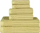 Superior Cotton 6-Piece Solid and Ribbed Towel 6 Piece Set, Golden Mist