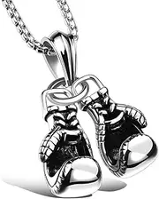 [Hamoery] Men Punk Stainless Steel Boxing Gloves Chain Pendant Necklace