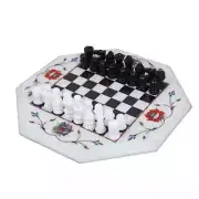 White Marble Chess Table Top, Marble Chess Set Top Semi Precious Christmas Sale