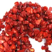 8x14mm red coral flat teardrop chip beads 14" strand