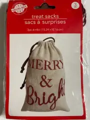 Christmas House Christmas Burlap Drawstring Treat Gift Bags 3 Bags