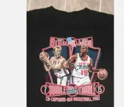 Vtg 1992 Larry Bird Magic Johnson Basketball Black Men S-2345XL Shirt