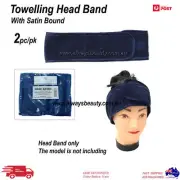 2Pc Navy Blue Dark Toweling Headbands Satin Bound Rib AUSSIE SELLER