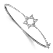 14k White Gold Natural Diamond Star of David Hinged Bangle