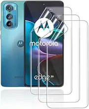 [HonJenSeoa] Protective Film for Motorola Edge 30, Pack of 3, Soft TPU Hydrogel Screen Protector with Positioning Aid, Fingerprint ID, Scratch-Resistant, No Bubbles