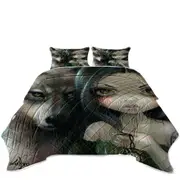 Faces of Faery #226 Native Goth Girl with Her Wolf Coverlet