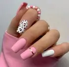 24 pcs Pink & White Animal Print Press-on Nail Set / Medium Square