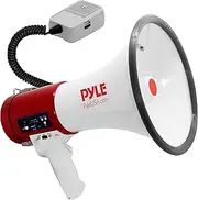 Pyle Megaphone with Siren Bullhorn 50 Watt - Bullhorn Speaker with Detachable Microphone, Portable Lightweight Strap & 3.5mm Aux Input - Professional Outdoor Voice for Police & Cheerleading (PMP57LIA)