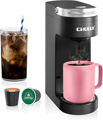 Slim Single Serve Coffee Maker For K Pods Fits 7.3" Travel Mugs 6-12Oz Brew