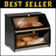Sturdy Double Layer Bamboo Bread Box for Kitchen Counter - Elegant & Functional