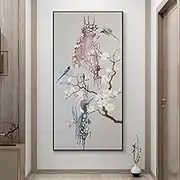 Oil Painting Canvas Wall Art - Large Frameless Artwork Decorations,Plum Blossom Branch Magpie Canvas Wall Art Painting, Can Be Hung for Living Room Corridor Home Decoration,As Shown,110 X 220 Cm(44