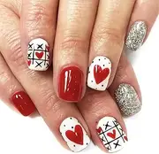 Auiremrti Pack of 24 red heart-shaped glittering artificial nails, Valentine's Day fake nails, artificial nails for gluing, press on nails, short, fingernails for sticking on