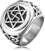 [Generic] Star of David Centerpiece Ring Intricate Carvings Titanium Steel Religion Vivibear Signet Judaism Symbols