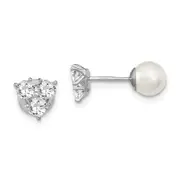 Sterling Silver Rhodium-Plated Polished White 5-6mm Imitation Shell Pearl & Cz Reversible Post Earrings