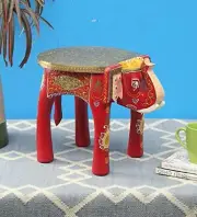 Indian Hand Painted Wooden Elephant Shape Stool, Kids Stool, Room Side Stool