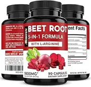 Beet Root Capsules with L-Arginine | Grape Seed | Moringa | and Ginger - 5in1 Beet Supplement - Equivalent 9800mg Per Serving - 90 Capsules