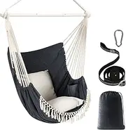 Chihee Hammock Chair Hanging Swing Max 500 Lbs 2 Cushions Included Steel Spreader Bar with Anti-Slip Grooves Portable Hanging Chair Side Pocket Large Macrame Bohemian Chair Indoor Outdoor