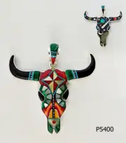 SUPERB HANDMADE CELESTIAL TURQUOISE OPAL SPINY INLAY 925 SILVER BUFFALO PENDANT