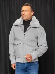 NWT SIZE 4X GRAY MENS ZIP UP COAT WITH REMOVABLE FUR FROM COLLAR ONE OF A KIND
