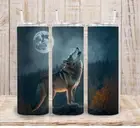 20 oz Skinny Straight Wolf Wilderness Howl Moon Tumbler Cup Drink Ware w/ Straw