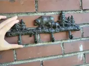 Metal Coat Hook Bears Forest 4 Hooks Wall Mount Hunting Cabin Decor Lake House