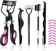 MUIIGOOD Eyelash Curlers Kit for Women - Lash Curler, Eyelash Comb Separator, 3 in 1 Mascara Brushes, Eyelash Extension Tweezers, Foldable Eyebrow Brush and Comb, 10 Silicone Refill Pads