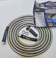 TITAN Garden Hose 15FT 304 Stainless Steel Metal Water Hose Flexible Kink-Free