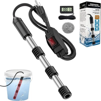 Immersion Water Heater for Bathtub with Switch and LCD Thermometer for Water