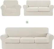 CHUN YI Stretch Sofa Slipcover Set for Couch and Loveseat and Armchair, Couch Slipcover with Separate Cushion Sofa Cover Set for 1 2 3 Seater (Ivory White/Cream, Covers for Sofa& Loveseat & Chair)