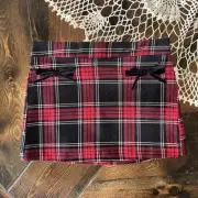 NWT Copper Key Skirt Girls XL 16 Tartan Plaid Black Red Velvet Bow Pull On NEW