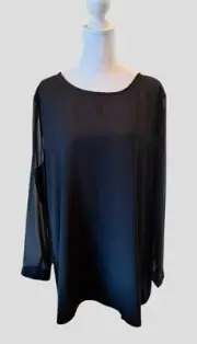 NEW SZ 3 CHICO'S ELEGANT Black Label Sheer Sleeves Beaded Fringe Top Round Neck